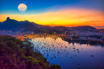リオデジャネイロの美しい夜景 - obrazy, fototapety, plakaty