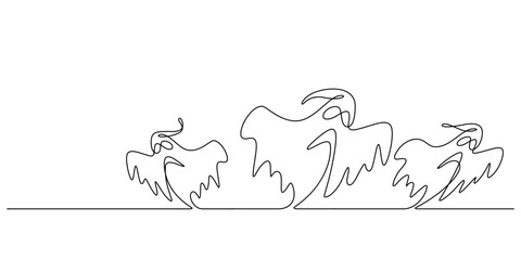 spooky white ghosts,phantom group in continuous line drawing vector illustration