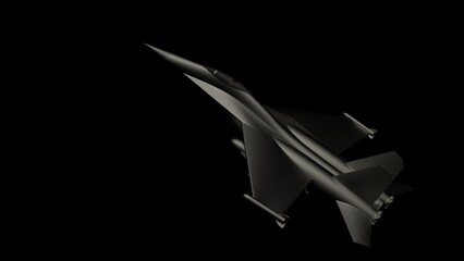 Silhouette illustration of a fighter plane against black background of white light. 3D CG. 3D illustration.