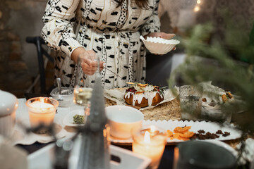 the process of decorating a Christmas cake with your own hands, the concept of New Year holidays