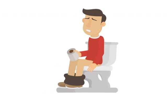 Man on the toilet. Animation defecation, alpha channel enabled. Cartoon