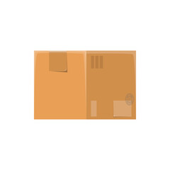 Packed parcel, with post stamp and adhesive tape, vector isolated icon, packing box delivery