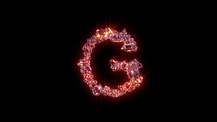 Fototapeta premium bright red glowing glamorous gems font - letter G, isolated - object 3D illustration