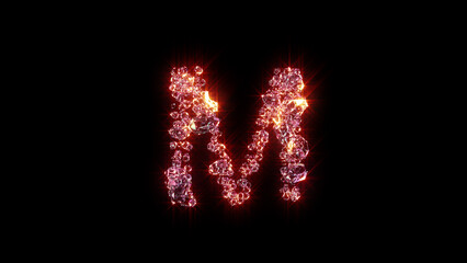 Fototapeta premium bright red lighting fashion diamonds alphabet - letter M, isolated - object 3D illustration