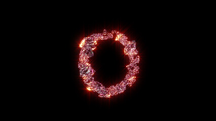 bright red shining glamour gem stones alphabet - letter O, isolated - object 3D illustration