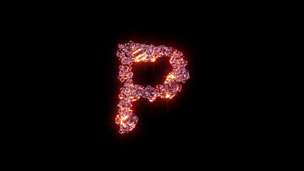 bright red lighting lux jewels alphabet - letter P, isolated - object 3D rendering