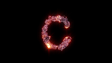 Fototapeta premium bright red lighting fashion diamonds font - letter C, isolated - object 3D rendering