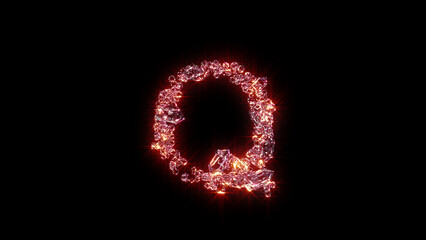 bright red lighting glamorous gems alphabet - letter Q, isolated - object 3D rendering