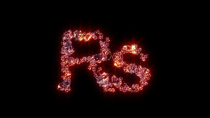 bright red lighting fashion gems alphabet - rupee symbol, isolated - object 3D illustration