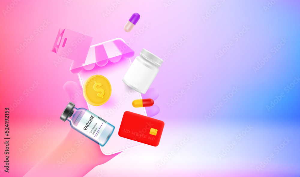 Poster Making purchasing online concept. 3d vector banner with copy space