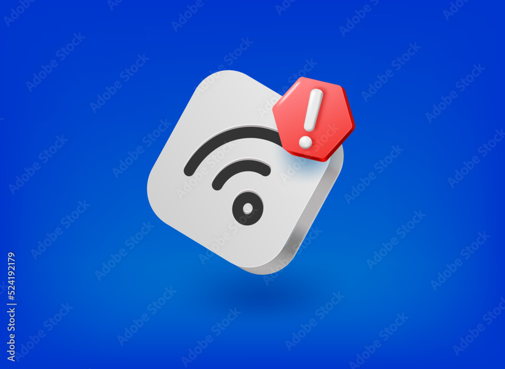 Poster wifi connection icon with exclamation point pictogram. vector 3d illustration