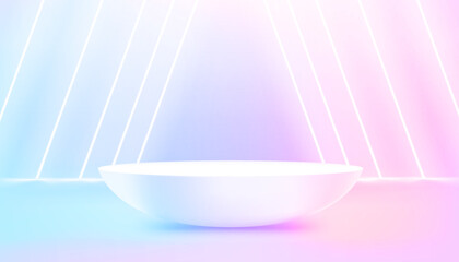 Showcase template with podium and neon light. 3d illustration