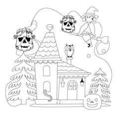 halloween illustration , Halloween  coloring book page for kids and adults 
