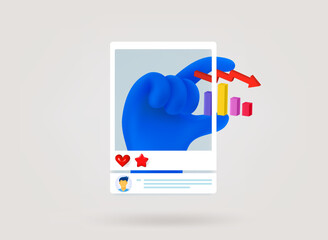 Internet message with hand. Bad business concept. 3d vector concept