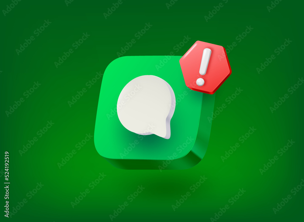 Poster speech cloud icon with exclamation point pictogram. vector 3d illustration