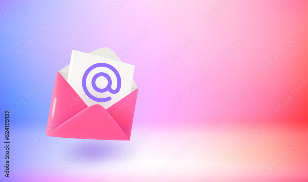 Poster mailing service concept. 3d vector illustration with holographic effect