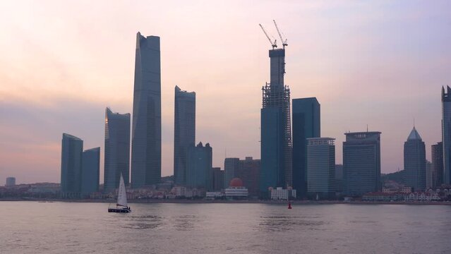 aerial photography qingdao city coastline modern architecture landscape skyline