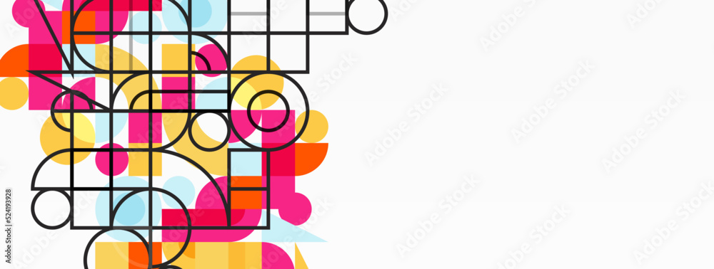 Poster Minimal geometric abstract background. Circle square and triangle design. Trendy techno business template for wallpaper, banner, background or landing