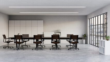 Modern urban meeting room or conference room interior design with dark wood meeting table