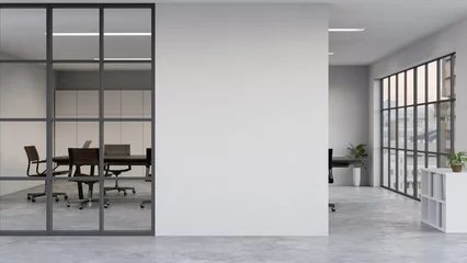 Fotobehang Moderne kantoorgang of ganginterieur met lege ruimte over de witte muur en de vergaderruimte © bongkarn