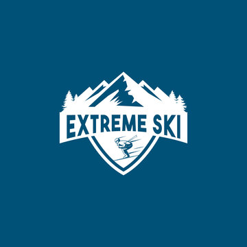 snow mountain ski logo illustration design vector