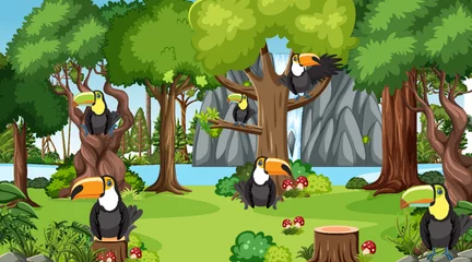 Wandaufkleber Toucan birds in the jungle scene © blueringmedia