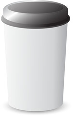 White hot coffee mug with black lid. png file. For label design, coffee shop menu.