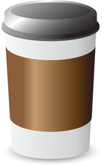 White brown hot coffee mug with black lid. png file. For label design, coffee shop menu.