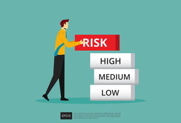 Businessman hold cube risk. Risk management, control and assessment concept vector illustration