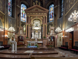 Obraz premium Piekary Sl, Poland, July 27, 2022: Interior of the Basilica at Sanctuary of Mary, Mother of Love and Social Justice in Piekary Slaskie