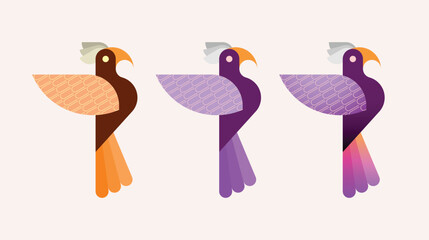 Images colorées isolées sur fond blanc Icônes vectorielles d& 39 un oiseau. Trois options d& 39 un oiseau exotique volant. Peut être utilisé comme logo. Fichier vectoriel en couches.