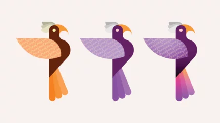 Fotobehang Kleurrijke afbeeldingen geïsoleerd op een witte achtergrond Een vogel vector iconen. Drie opties van een vliegende exotische vogel. Kan als logo worden gebruikt. Gelaagd vectorbestand. ©  danjazzia