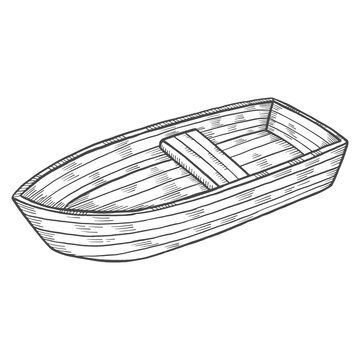 fishing wooden boat isolated doodle hand drawn sketch with outline style