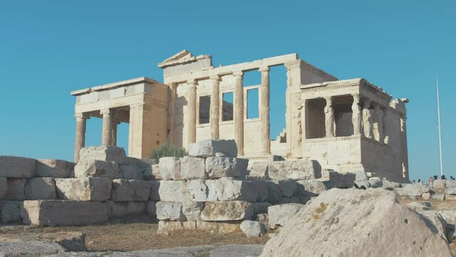 The Erehtheio or Temple of Athens Dynamic Handheld wide shot