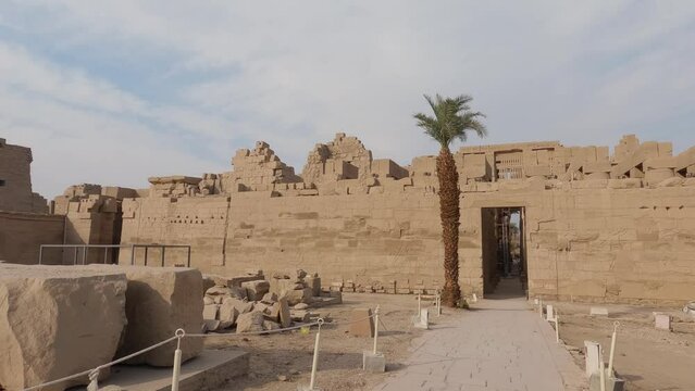 Entrance to Jonsu temple in Karnak complex heritage on a cloudy day in Luxor, Egypt