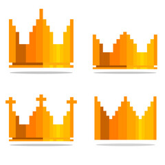 Golden crown. Pixel art icon. 8 bit flat style. Design. Vector illustration.
