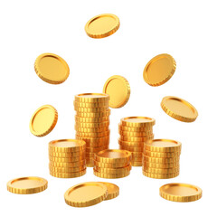 Golden coin. Coins stack. 3D element. - obrazy, fototapety, plakaty