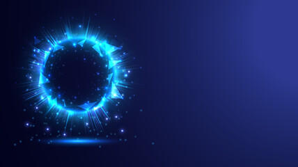 Virtual reality barrier innovation. Futuristic hexagon interface. Power energy of circular hexagon element. Placeholder, landing page and UI for web. Glowing swirl universe trail cosmic