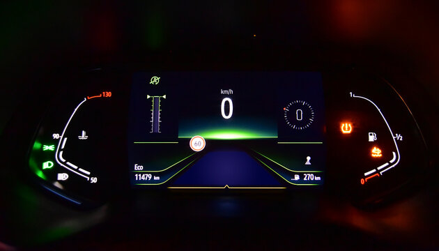 Digital instrument panel in a modern car