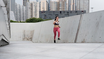 Asian women running outdoors