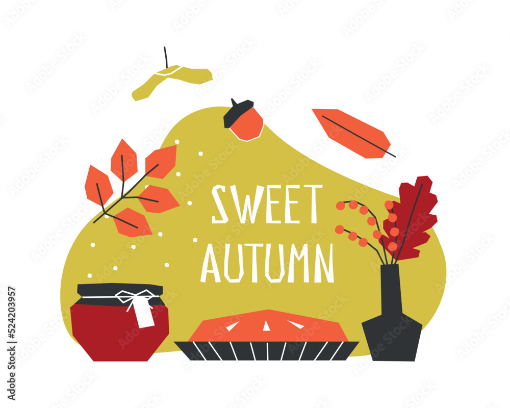 Wall mural vector isolated illustration with botanical element - flat nut. orange symbol of autumn - hazelnut. 