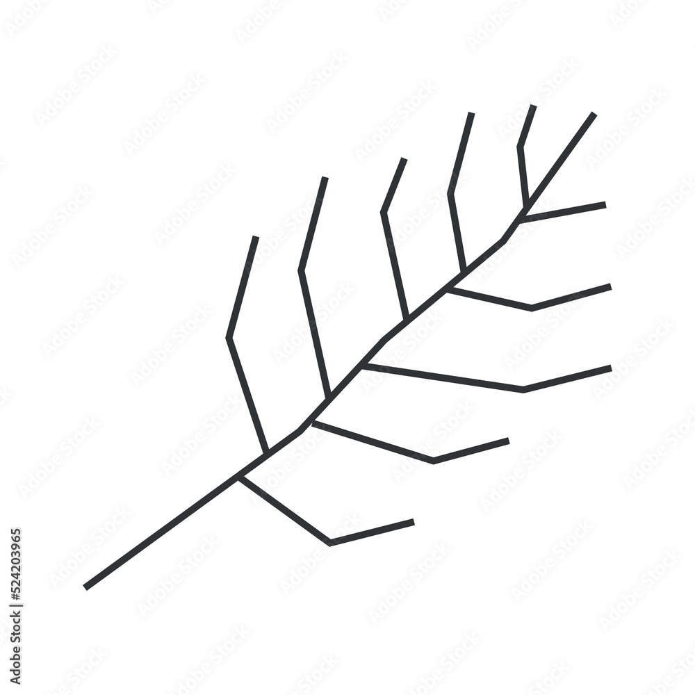 Wall mural Vector isolated fall illustration with botanical element - black branch without leaf. Geometic symbol of autumn time. Decorative minimalistic object - dry stick on white background