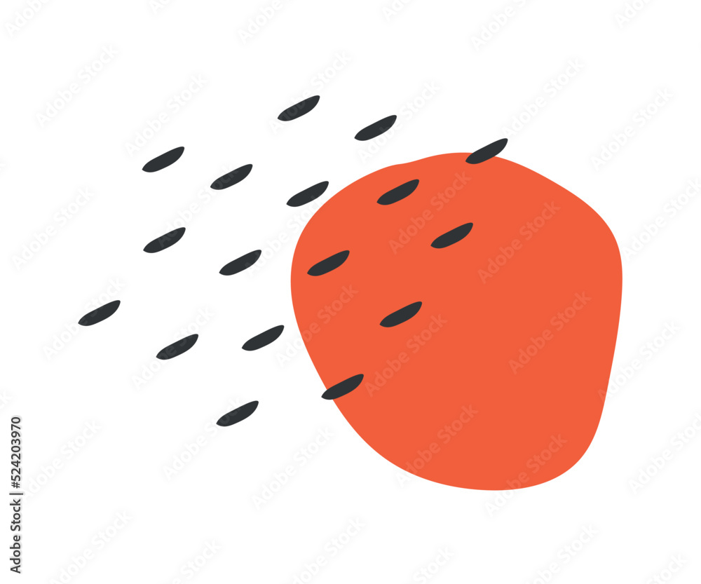 Wall mural vector isolated illustration with two abstact elements - orange hand drawn spot and black smal seeds