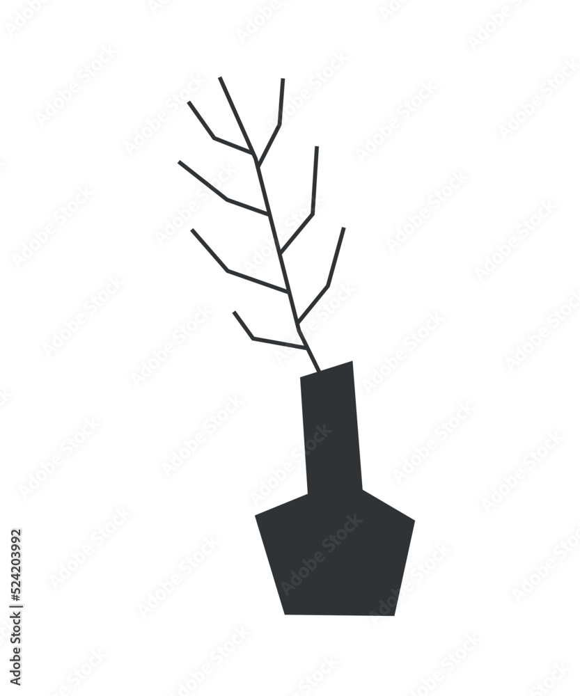 Wall mural vector isolated fall illustration with scandinavian home decoration - black vase with branch without