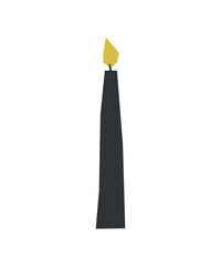 Vector isolated flat hand drawn Christmas illustration. Black wax thin candle with yellow flame. Simplified minimalistic and geometric shape, Scandinavian style