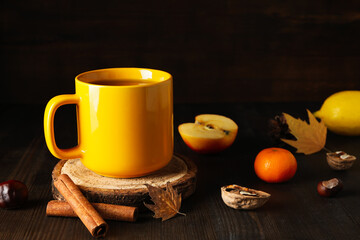 Concept of Autumn, Autumn composition accessories on wooden table