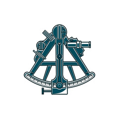 Fototapeta premium Old sextant isolated marine navigation instrument isolated monochrome icon. Vector doubly reflecting device measuring angular distance between two visible objects. Retro nautical seafarer equipment