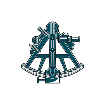Old sextant isolated marine navigation instrument isolated monochrome icon. Vector doubly reflecting device measuring angular distance between two visible objects. Retro nautical seafarer equipment