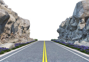 The road passes through rocky cliffs.