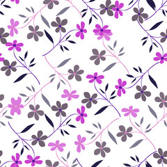 Cute simple flower seamless pattern. Doodle botanical plants background. Hand drawn abstract floral wallpaper.